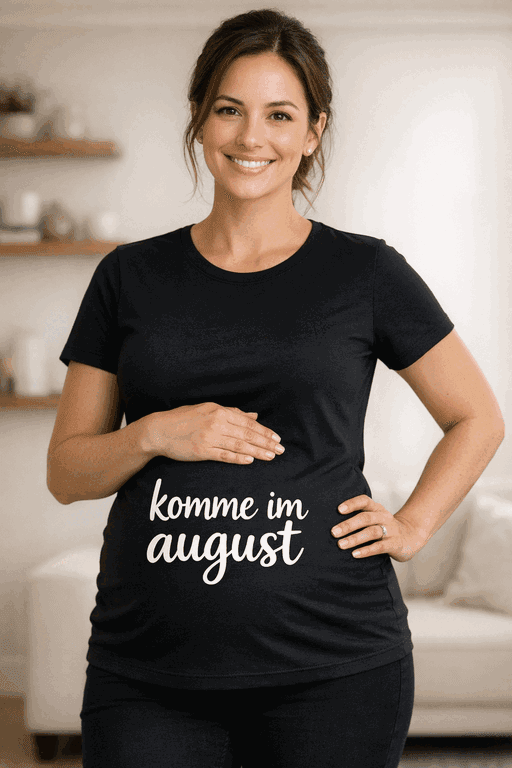 Umstands-T-Shirt „komme im august“