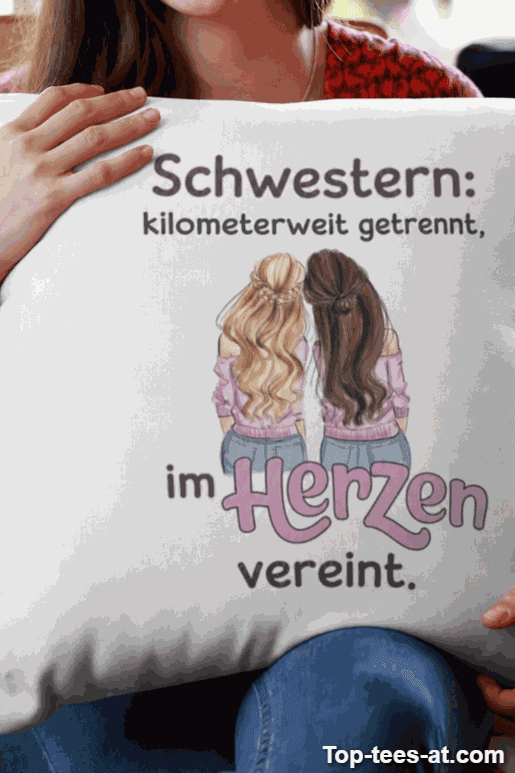 Lustiges Kissen Schwestern im Herzen vereint